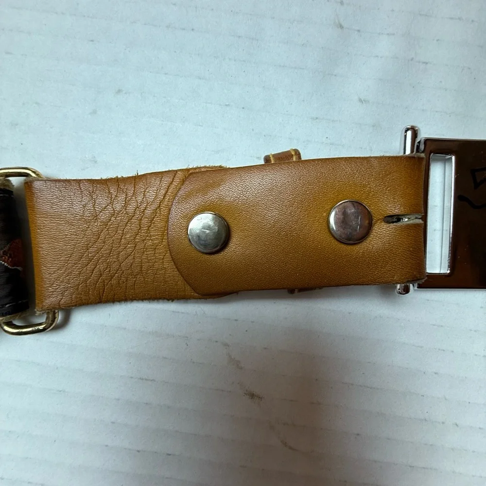 Vintage Leather And Fabric Belt Deer Men’s‎ 44.5” Hunting Woodland Buck Buckle